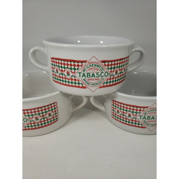 Tabasco Logo Chili Soup Stoneware Bowls Set of 3 with Handles Southwest Graphics - Picture 2 of 15